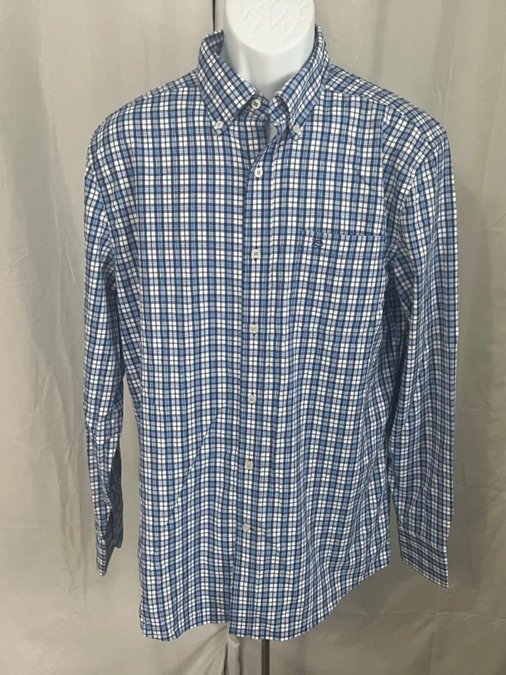 Southern Tide Men’s Blue White Check Intercoastal Performance Shirt 🎣 Medium M